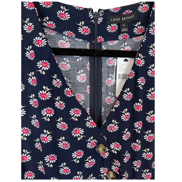 NWT Lane Bryant asymmetrical button front midi / maxi dress navy/coral/white 14 - Picture 9 of 16